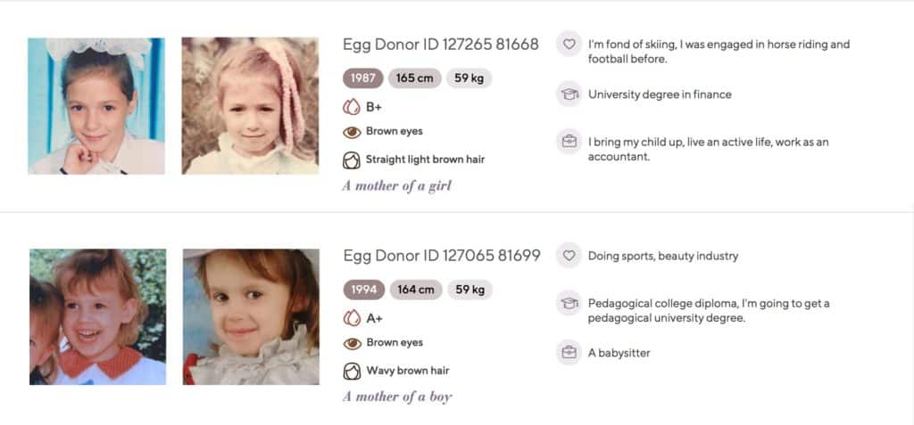 Catalogue of egg donors